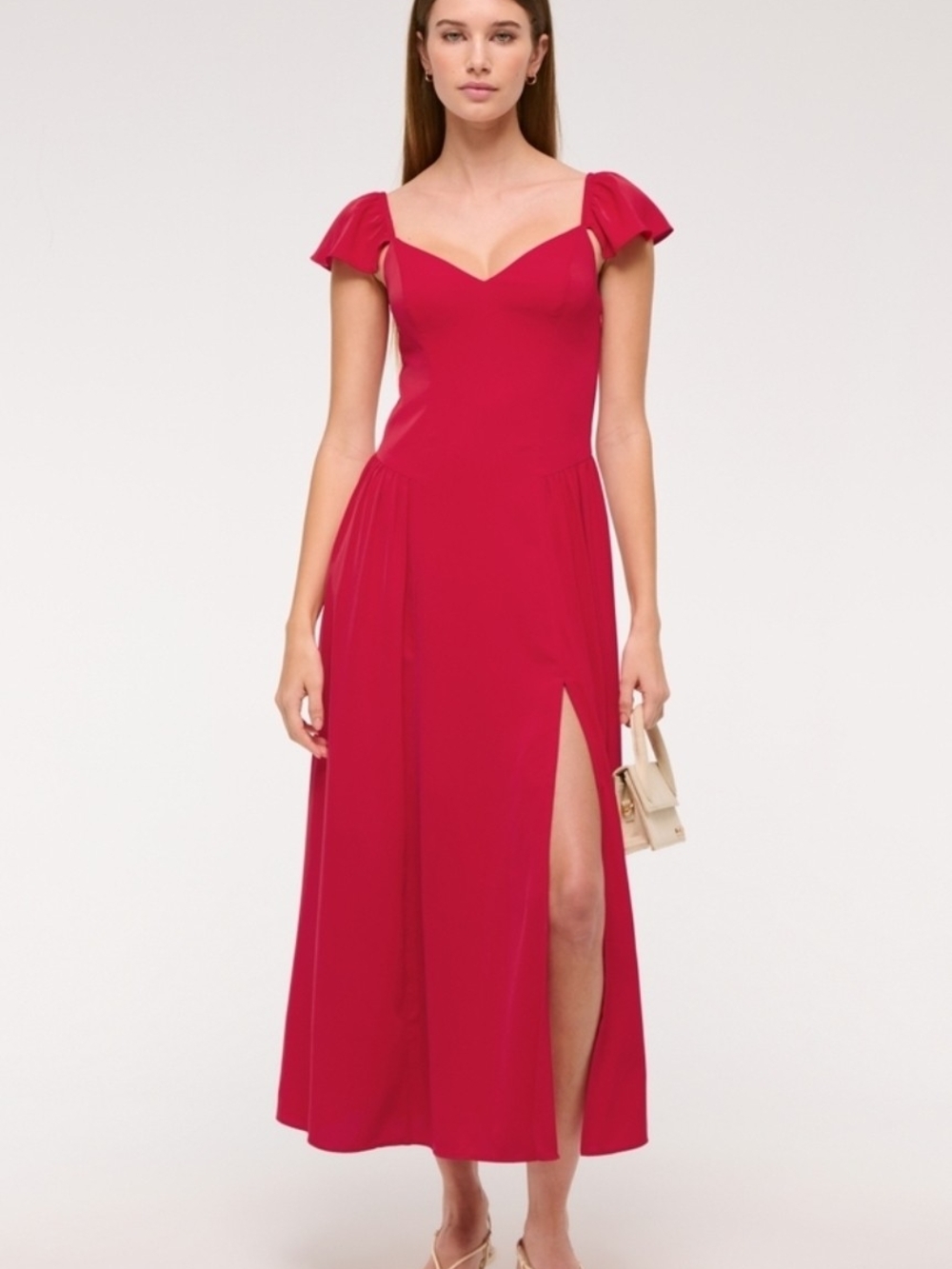 Abercrombie Red Midi Dress with Flutter Sleeves